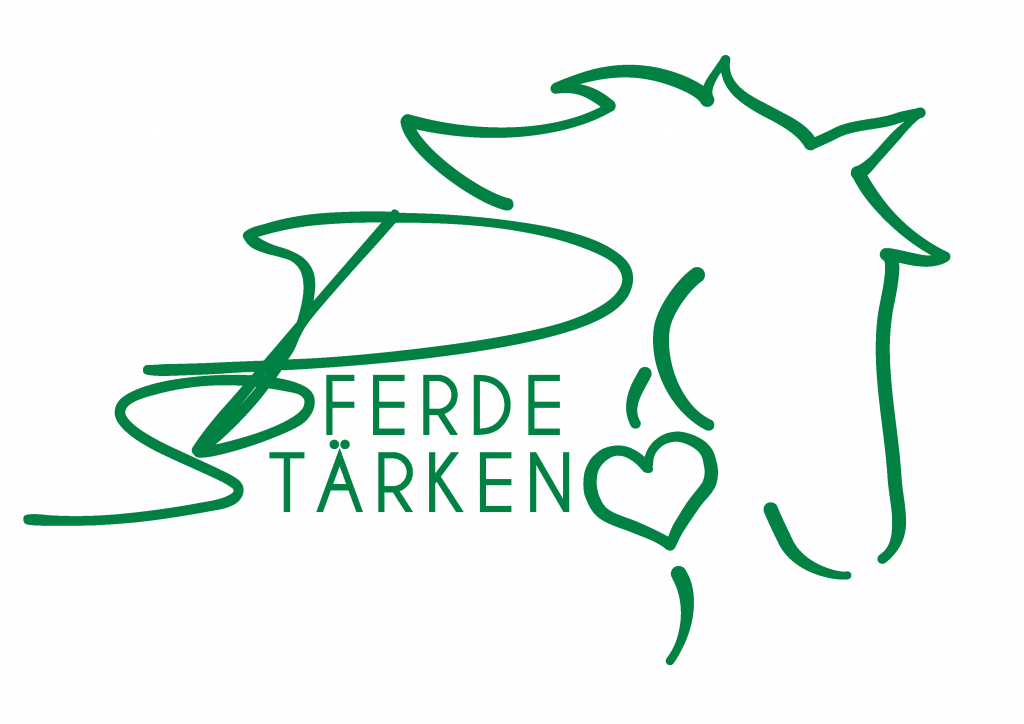 Grünes Pferde-Stärken-Logo mit stilisiertem Pferdekopf, Herz und Schriftzug.