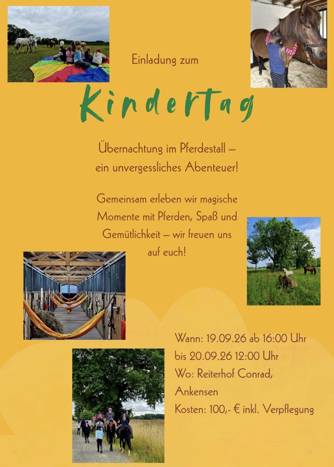 Einladung zum KinderTag mit Übernachtung im Pferdestall auf dem Reiterhof Conrad